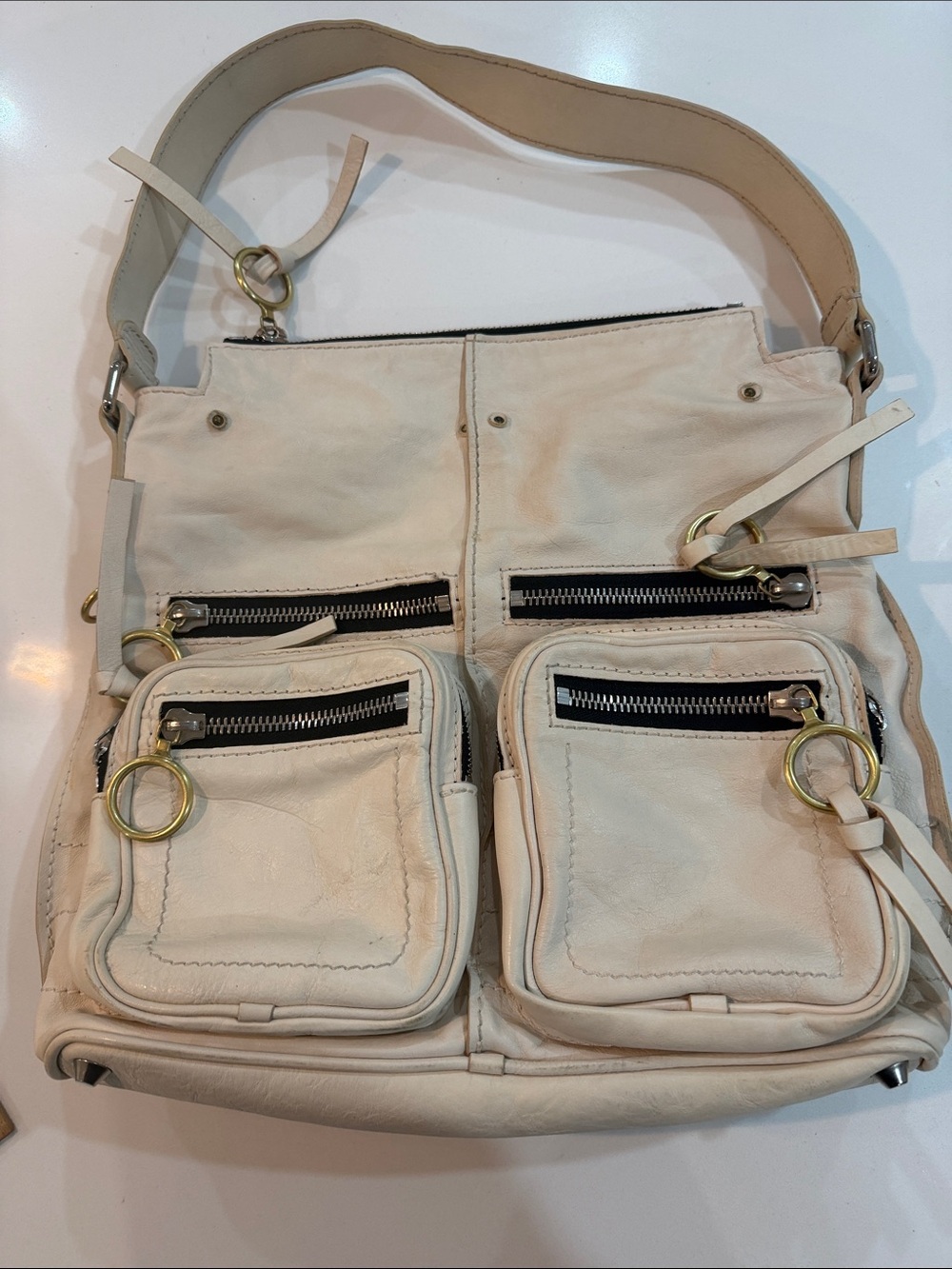 Chloe Cream Leather Multi-Pocket Shoulder Bag 💼 Vintage Y2K